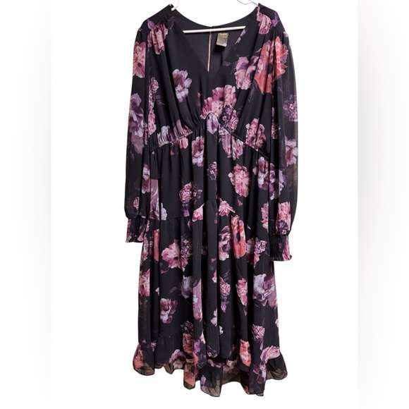 Taylor Dresses & Skirts - Taylor Woman Black Floral Ruffle Midi Dress Plus Size 3X (See Measurements)